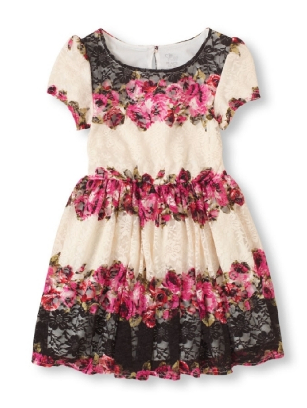 Girls Floral Lace Short Sleeve Dress